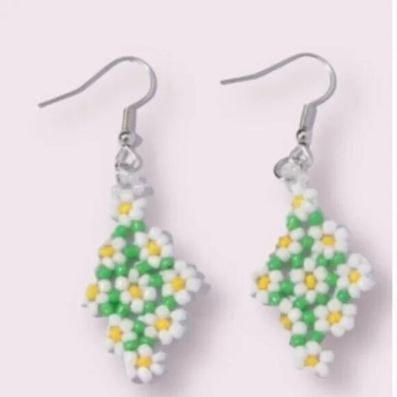 ❤️ FREE Beaded Flower Tapestry Drop Charm Floral Chic Glam Girly Hip Earrings - Picture 2 of 4